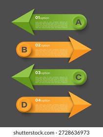 Setas modelo infográfico moderno vertical com processos de 4 passos. Layout de design vetorial para visualização de dados