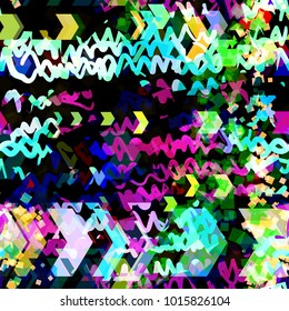 Arrows and wavy lines. Colored seamless texture. Abstract vector background for web page, banners backdrop, fabric, home decor, wrapping