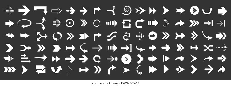 Colección web Flechas. La dirección gráfica moderna indica las flechas de las curvas de la pantalla del ordenador