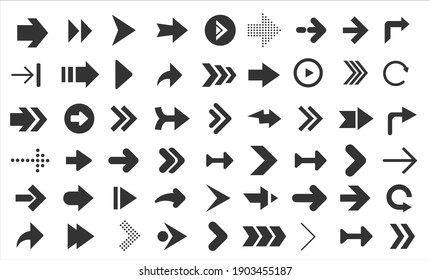 Arrows web collection on white. Modern graphic direction signs computer screen arrows