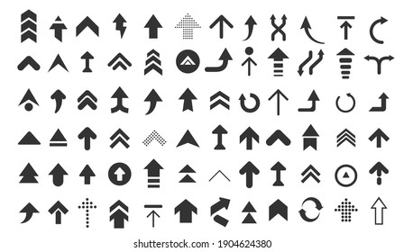 Arrows web collection on white. Modern graphic direction signs computer screen curves arrows vector set