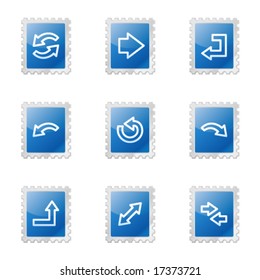 Arrows web icons, blue glossy stamp series