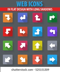 Arrows web icons in flat design with long shadows