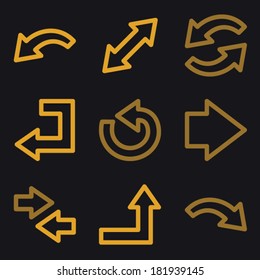 Arrows web icons, gold line set
