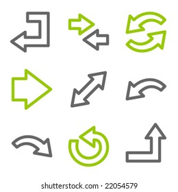 Arrows web icons, green and gray contour series