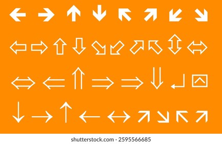 arrows web icons on orange background, vector image.