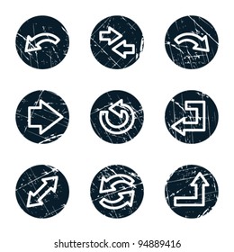 Arrows web icons set 1, grunge circle buttons
