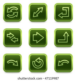 Arrows web icons set 2, green square buttons series