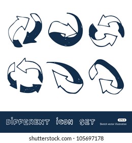 Arrows web icons set. Hand drawn sketch illustration isolated on white background