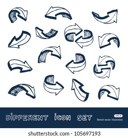 Arrows web icons set. Hand drawn sketch illustration isolated on white background