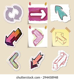 Arrows web icons set. Hand drawn and isolated. Stickers