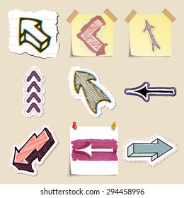 Arrows web icons set. Hand drawn and isolated. Stickers