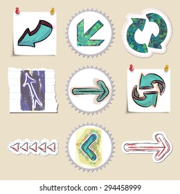 Arrows web icons set. Hand drawn and isolated. Stickers