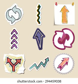 Arrows web icons set. Hand drawn and isolated. Stickers