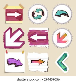 Arrows web icons set. Hand drawn and isolated. Stickers