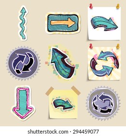 Arrows web icons set. Hand drawn and isolated. Stickers