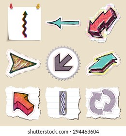 Arrows web icons set. Hand drawn and isolated. Stickers