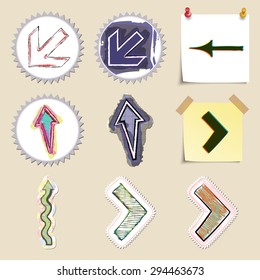 Arrows web icons set. Hand drawn and isolated. Stickers