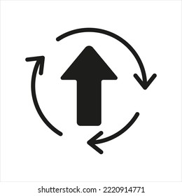 Icono de conjunto de flechas para botones del sitio web. Página siguiente, desplácese, pase por la hoja, siga el enlace, gira derecha, izquierda, cursor, signo. Concepto tecnológico. Icono de línea negra del vector en fondo blanco
