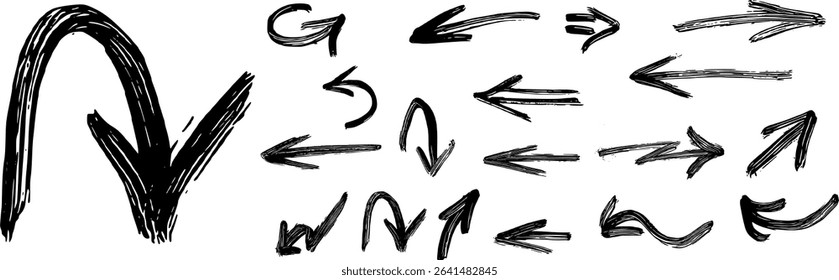 Arrows Wet Ink Brush Stroke Drawing Vector Set