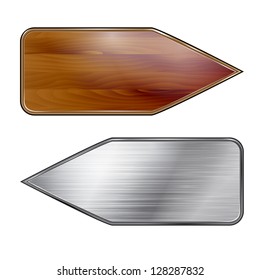 Arrows, wooden ,metal structure. Vector.