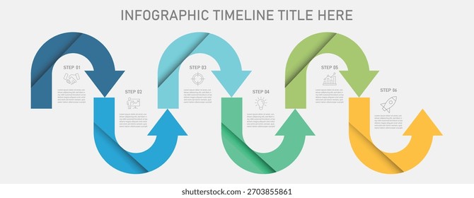 Setas para etapas do workflow. Linha do tempo infográfico design vetorial e ícones de marketing. Gráfico de processo de negócios global, etapa para o diagrama de sucesso e ilustração de gráfico de infográfico vetor de linha de tempo de seta