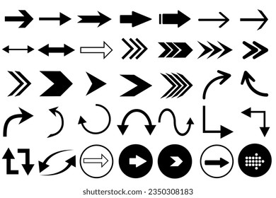 Arrows.Arrows set of 35 black icons. Arrow icon. Arrow vector collection. Arrow. Cursor. Modern simple arrows. Vector illustration.