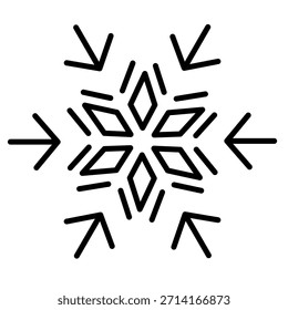Copo de nieve en forma de flecha en estilo de línea mínima para los iconos de invierno. Perfecto para App de Clima, infografías, imágenes estacionales y Elementos de interfaz de usuario.