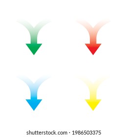 Arrwos merging in different colors. Isolated vector file.