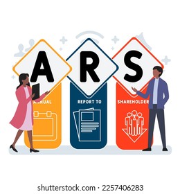 ARS - Informe anual a los accionistas. fondo de concepto de negocio. concepto de ilustración vectorial con palabras clave e iconos. ilustración con iconos para banner web, volante
