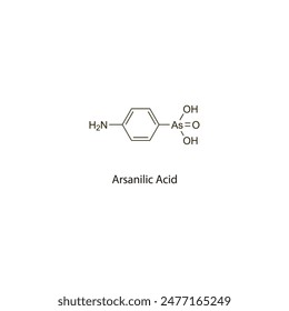 Arsanilic Acid flat skeletal molecular structure Organoarsenic compound drug used in bacterial infection treatment. Vector illustration scientific diagram.