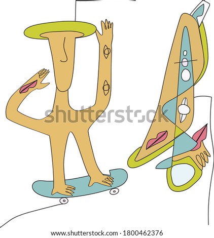 arse over tit alien skater and his less lucky friend Imagine de stoc © 