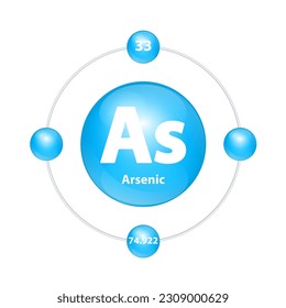 Arsenic (As) Icon structure chemical element round shape circle light blue with surround ring. Period number shows of energy levels of electron. Study science for education. 3D Illustration vector.