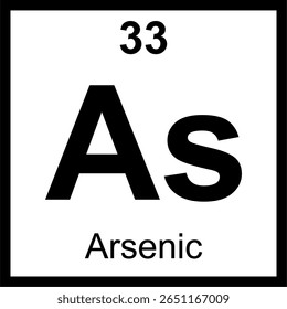 Arsenic (As) periodic table of elements tile. Icon with atomic number 33. Metalloid element historically known as a potent poison. Science education concept.
