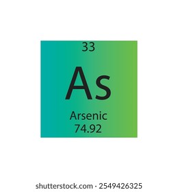 Como Tabla Periódica De Elementos Químicos Metaloides De Arsénico. Ilustración vectorial cuadrada plana simple, icono de estilo limpio simple con masa molar y número atómico para laboratorio, ciencia o clase de química.