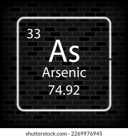 Arsenic neon symbol. Chemical element of the periodic table. Vector illustration.