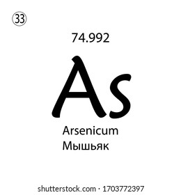 Arsenicum chemical element. The inscription in Russian and English is Arsenicum. vector illustrator