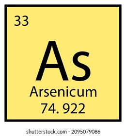 Arsenicum chemical symbol. Isolated icon. Periodic table element. Yellow background. Vector illustration. Stock image. 