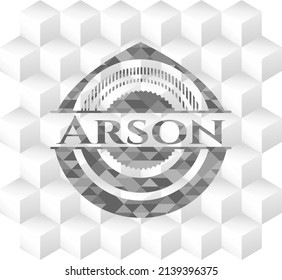 Arson grey emblem. Vintage with geometric cube white background. 