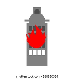 Arson home. Fire in building. Flames from office windows. Burn facility. Spontaneous disaster. Apocalypse on earth