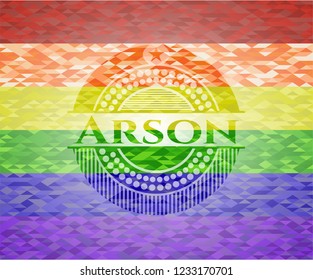 Arson on mosaic background with the colors of the LGBT flag