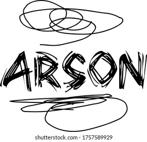 ARSON-Stempel auf weißem Hintergrund. Aufkleber-Etiketten und Briefmarkenserie.