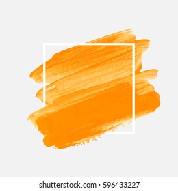 Art abstract background brush paint acrylic texture design poster illustration vector over square frame. Perfect watercolor design for beauty headline, logo and sale banner. 