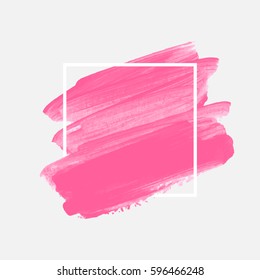 Art abstract background brush paint acrylic texture design poster illustration vector over square frame. Perfect watercolor design for beauty headline, logo and sale banner. 