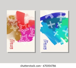 Art abstract background brush paint acrylic design poster set. Perfect watercolor design for headline, logo and sale banner. Vector illustration.