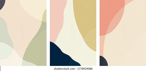 Art abstract background with Japanese pattern vector. Curve elements with geometric illustration.