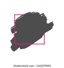 Art abstract black brush paint texture design acrylic stroke over pink square frame vector illustration. Logo brush painted watercolor background. Perfect For Logo, Sale banner, Icon, headline.