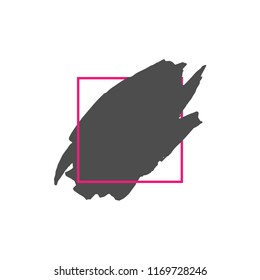 Art abstract black brush paint texture design acrylic stroke over pink square frame vector illustration. Logo brush painted watercolor background. Perfect For Logo, Sale banner, Icon, headline.