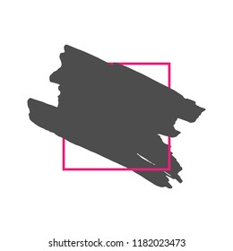 Art abstract black brush paint texture design acrylic stroke over pink square frame vector illustration. Logo brush painted watercolor background. Perfect For Logo, Sale banner, Icon, headline.