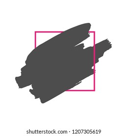 Art abstract black brush paint texture design acrylic stroke over pink square frame vector illustration. Logo brush painted watercolor background. Perfect For Logo, Sale banner, Icon, headline.